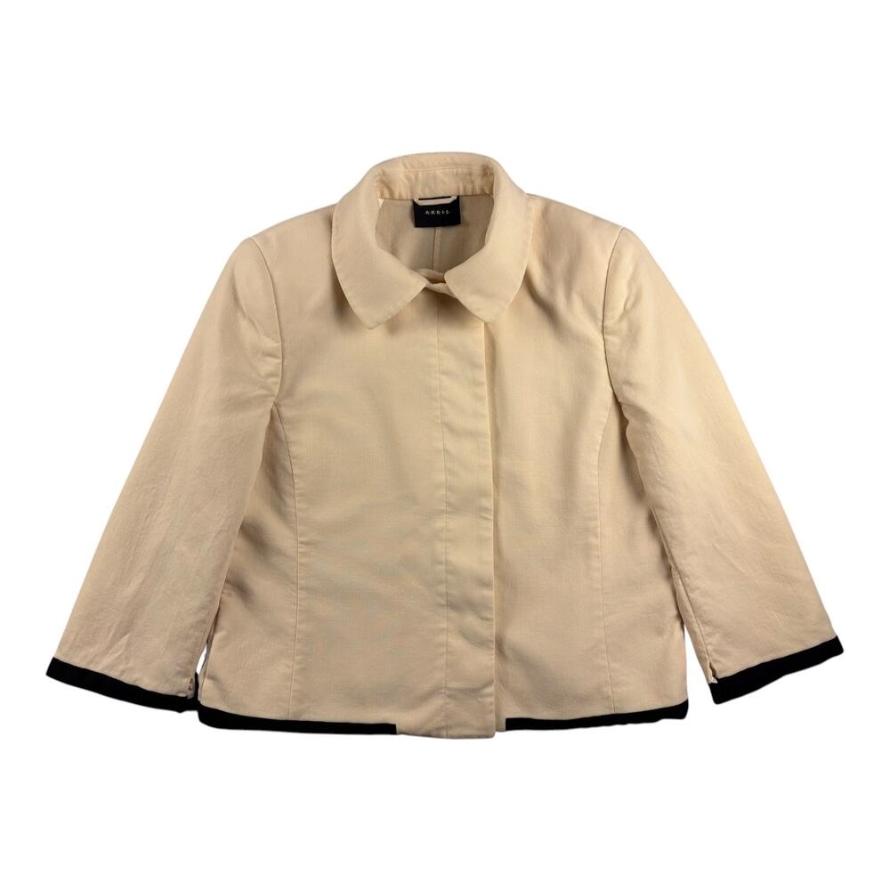 AKRIS Womens Wool/ Silk Blazer Peacoat Size 10 Single Breasted Cream/ Black Trim